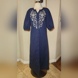 Tuckernuck Etta Navy Dress with‎ White Embroidery